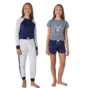 BCBG Girls Youth 4 Piece Sleep Set Comfy Cozy Butterfly Pajamas Girls 10/12 NEW
